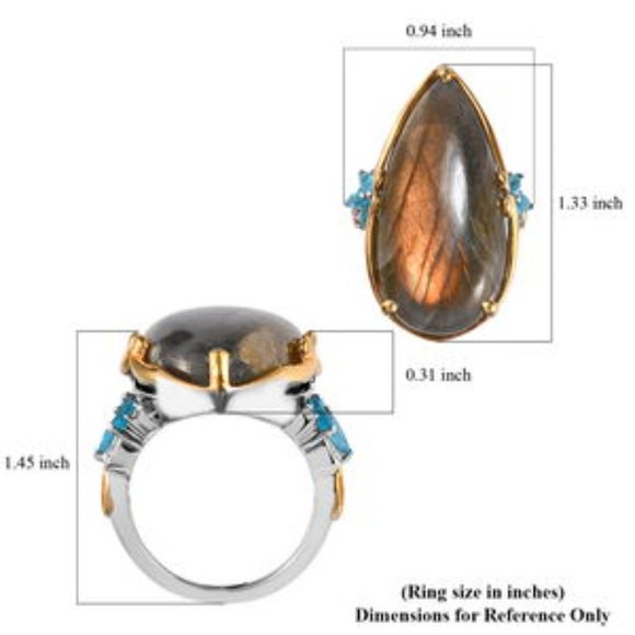 Madagascar Fire Labradorite and Multi Gemstone Ring in Vermeil Yellow Gold and P - Picture 6 of 6
